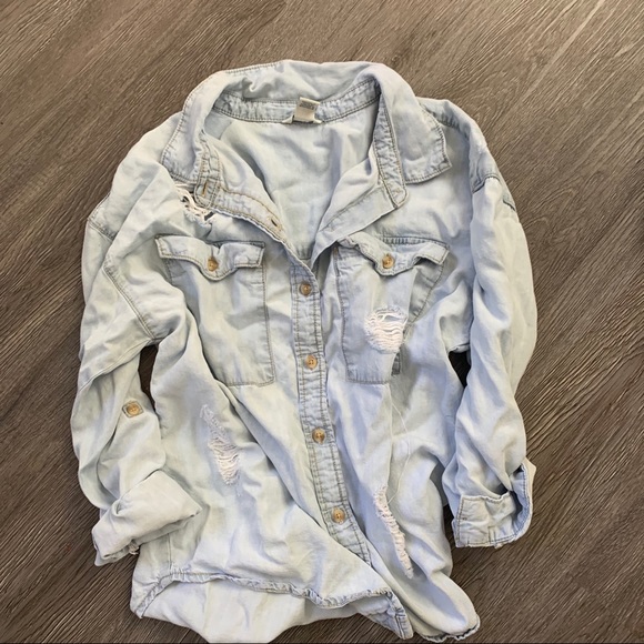Forever 21 Tops - Forever21 Denim Distressed Button Shirt Forever 21 Tops - Forever21 Denim Distressed Button Shirt
